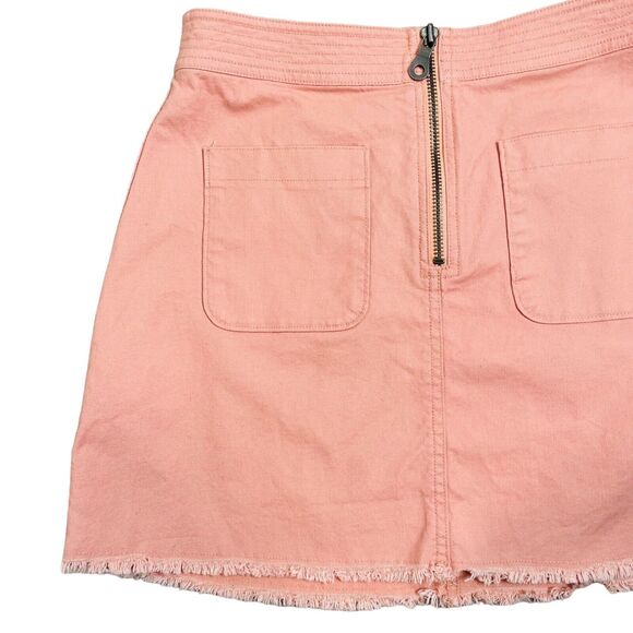 Madewell A-Line Denim Mini Skirt Size 6 High Rise Zip Up Front Cutoff Hem Peach - Picture 3 of 7